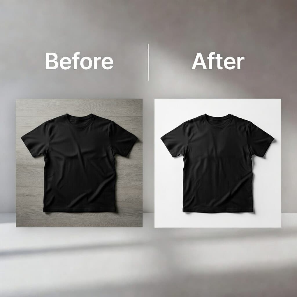 Product image before and after background removal and centering